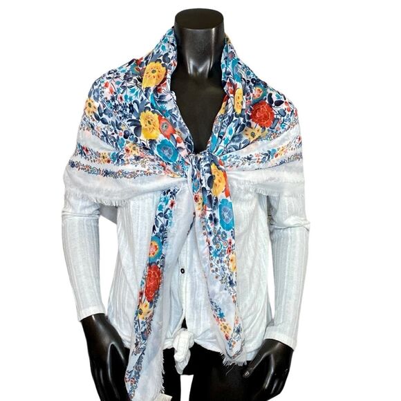 Loft Bright Floral Print Scarf Wrap with Fringed Hem Womens Accessories - Picture 1 of 6